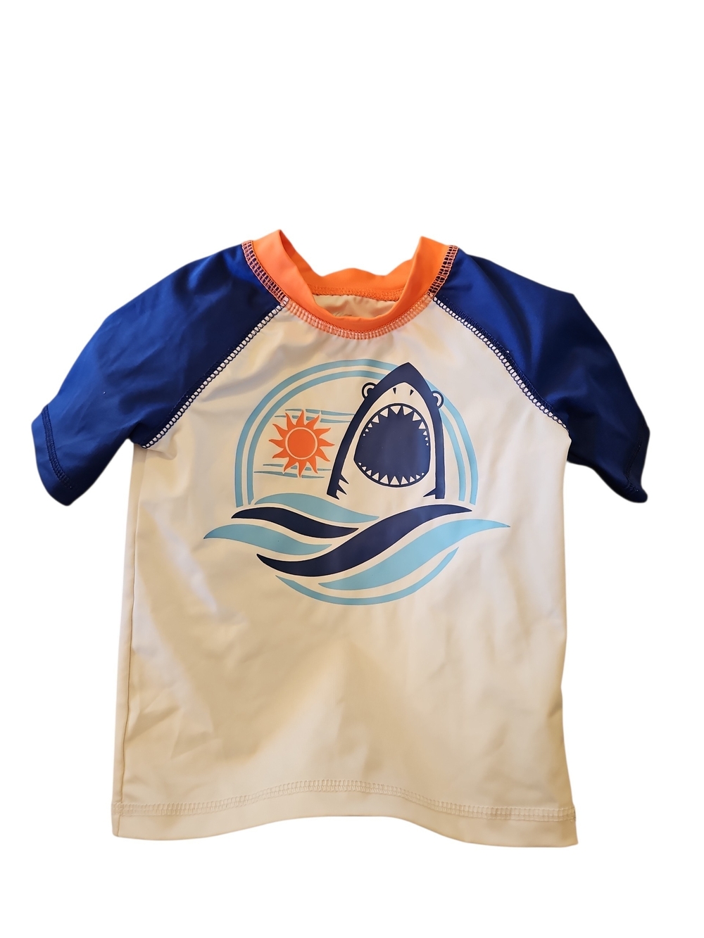 Kids White & Blue Shark Rash Guard Swim Shirt Size 3t